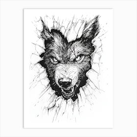 Angry Wolf Watching from Wall Hole 7 Art Print