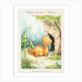 Cute Dinosaur Finds A Cave Storybook Illustration Poster Art Print