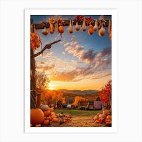 A Photograph Showcasing A Thanksgiving Festival Scene Set In A Rustic Fall Evening Wooden Decoratio (5) 1 Art Print