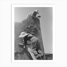 Spanish American Women Plastering Adobe House, Chamisal, New Mexico By Russell Lee Art Print