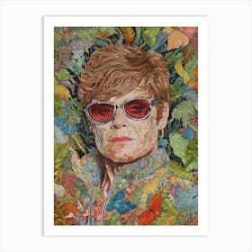 Floral Handpainted Portrait Of Elton John 1 Art Print