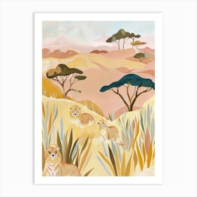 Lions Pastels Jungle Illustration 4 Art Print