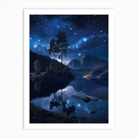 Night Sky Over Lake Art Print