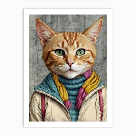 Cat In A Scarf Art Print