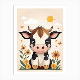 Floral Cute Baby Cow Nursery (15) Art Print