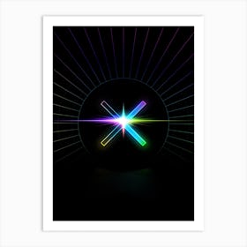 Neon Geometric Glyph in Candy Blue and Pink with Rainbow Sparkle on Black n.0228 Art Print