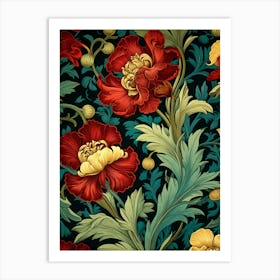 Wallpaper Pattern With Red And Yellow Flowers Art Print