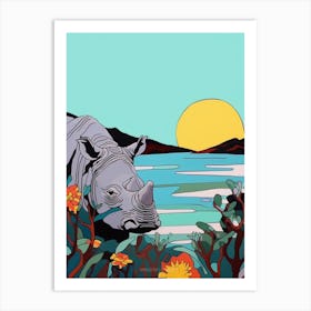 Simple Line Rhino Illustration 4 Art Print