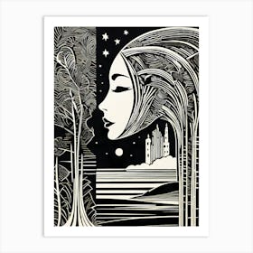 A Linocut inspired woman art, 121 Art Print