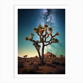 Joshua Tree With Starry Sky In South Western Style (1) Art Print
