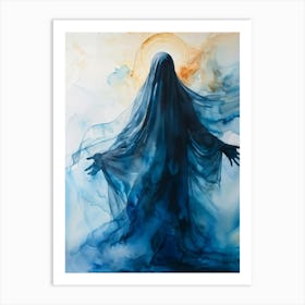 Watercolor Painting Capturing A Figure Shrouded In A Translucent Veil Reminiscent Of Religious Icon (2) Art Print