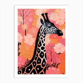 Giraffe In The Flowers Pink Tones 3 Art Print