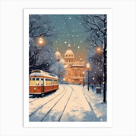 Winter Travel Night Illustration Budapest Hungary 2 Art Print