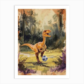 Dinosaur Playing Football Brushstrokes 1 Art Print