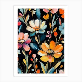 Flowers On Black Art Print