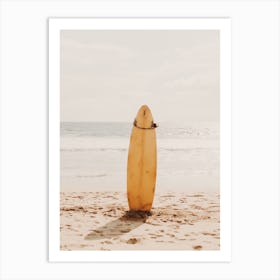 Yellow Surfboard On Beach Art Print