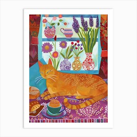 Tea Time With A Abyssinian Cat 2 Art Print