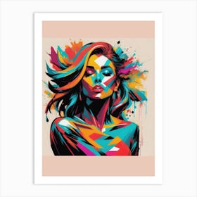 Woman With Colorful Hair, Colour ful , Authentic Image Art Print