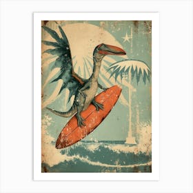 Vintage Pteranodon Dinosaur On A Surf Board Art Print