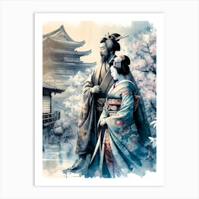 Japan Traditional Geisha Illustration By Ad 151 Art Print