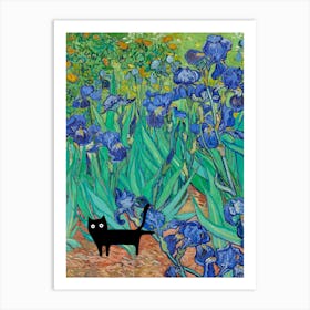 Cats In Famous Gardens Vincent Van Gogh Irises Art Print