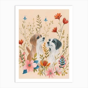 Folksy Floral Animal Drawing Dog 4 Art Print
