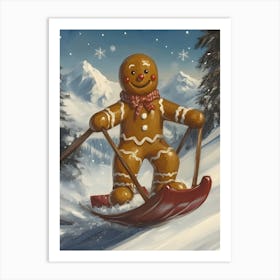 Gingerbread Man Skiing Art Print