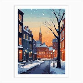 Winter Travel Night Illustration Copenhagen Denmark 5 Art Print