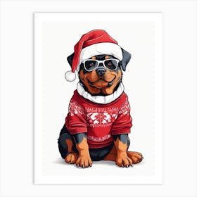 Rottweiler Christmas Hat Art Print