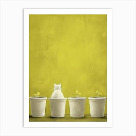 White Cat In Pots Art Print