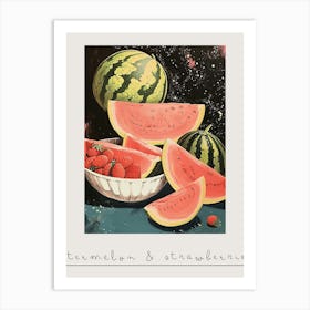 Art Deco Watermelon & Strawberries Poster Art Print