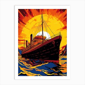 Titanic Ship At Sunset Sea Pop Art 2 Art Print