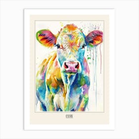 Cow Colourful Watercolour 2 Poster Art Print