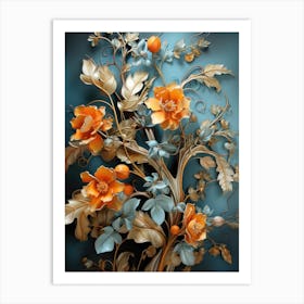 Flowers On A Blue Background Art Print