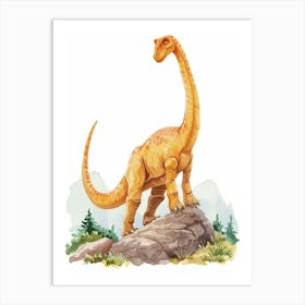 Cartoon Brachiosaurus Dinosaur Watercolour  2 Art Print