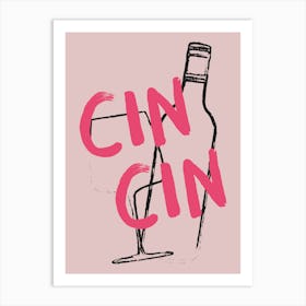 Pink Cin Cin Hand Drawn Illustrated Kitchen Bar Cart Art Art Print