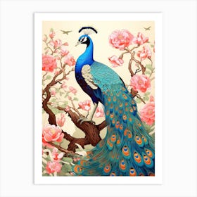 Peacock Animal Drawing In The Style Of Ukiyo E 7 Art Print