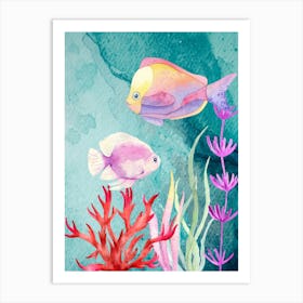 Exotic Fishes and Coral watercolor Art Print