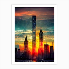 Sunset In New York City Dusk Twilight Art Print