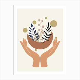 Hand Holding A Bowl Of Plants Art Print