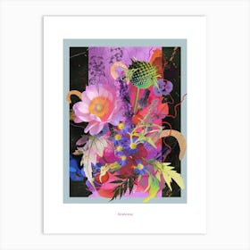 Scabiosa 4 Neon Flower Collage Poster Art Print
