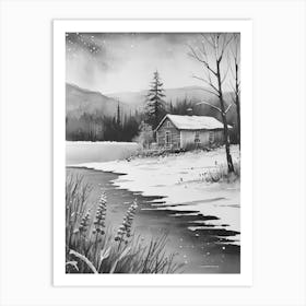 Black And White Of A Cabin Art Print