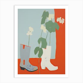 A Painting Of Cowboy Boots With Daisies Flowers, Pop Art Style 3 Art Print
