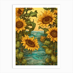 Sunflowers In The Water Art Print