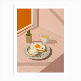 Pink Breakfast Food Eggs Benedict 1 Art Print