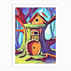 Birdhouse In The Woods #2 Cartoon Style Art Print