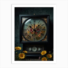 Clock With Flowers 1 Art Print