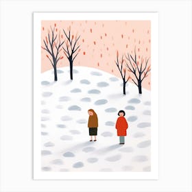 Winter Snow Scene, Tiny People And Illustration 7 Art Print