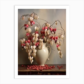 Bleeding Heart, Autumn Fall Flowers Sitting In A White Vase, Farmhouse Style 1 Art Print