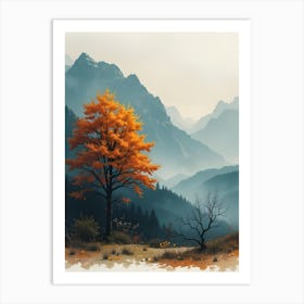 Autumn Tree In The Mountains Art Print